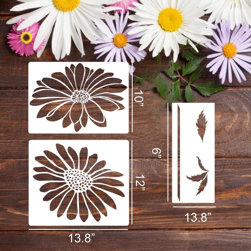 SUNVERSE Large Flower Stencils for Painting Daisy Flower Stencils for Walls 14” Floral Stencil Templates for Garden Fence Wood Furniture Fabrics - Image 3